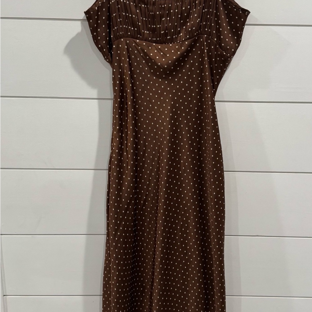 Ciao Lucia brown polka dot Leo Satin midi dress - Picture 11 of 13